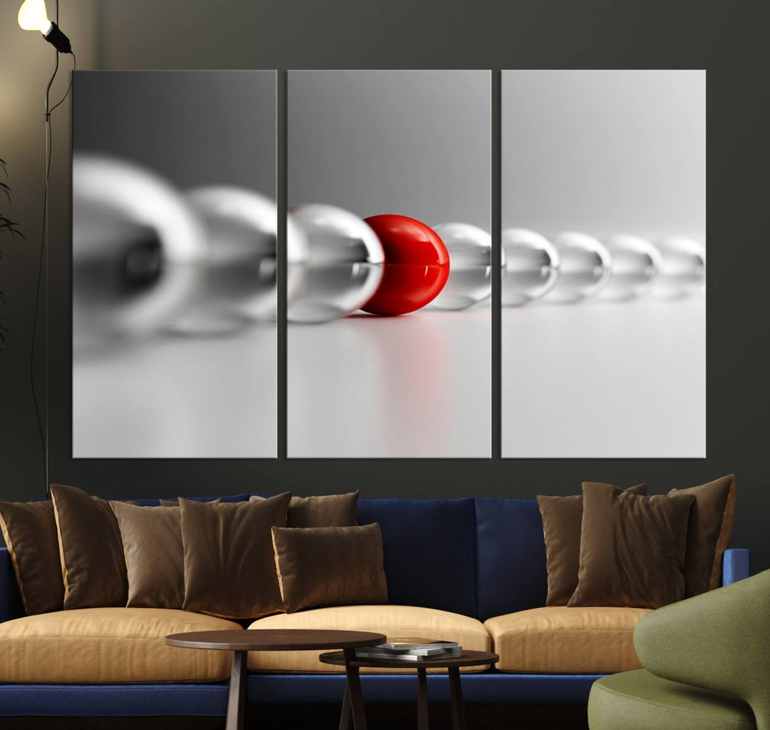 Large Wall Art Newton's Cradle Gray and Red Canvas Print