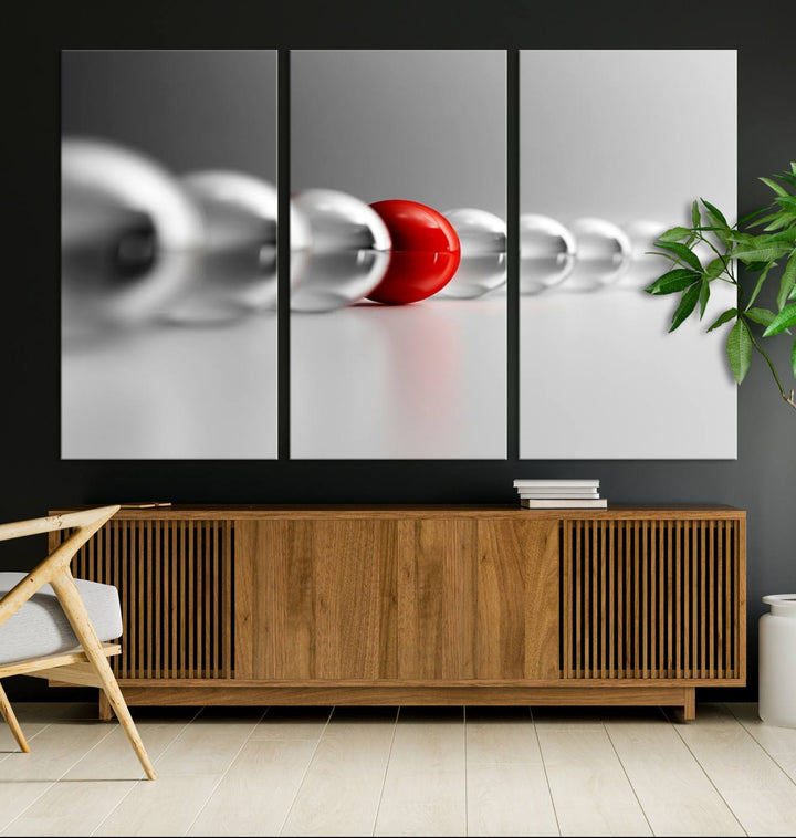 Large Wall Art Newton's Cradle Gray and Red Canvas Print