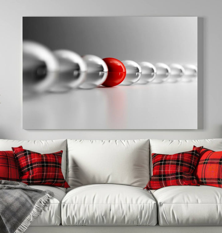 Large Wall Art Newton's Cradle Gray and Red Canvas Print