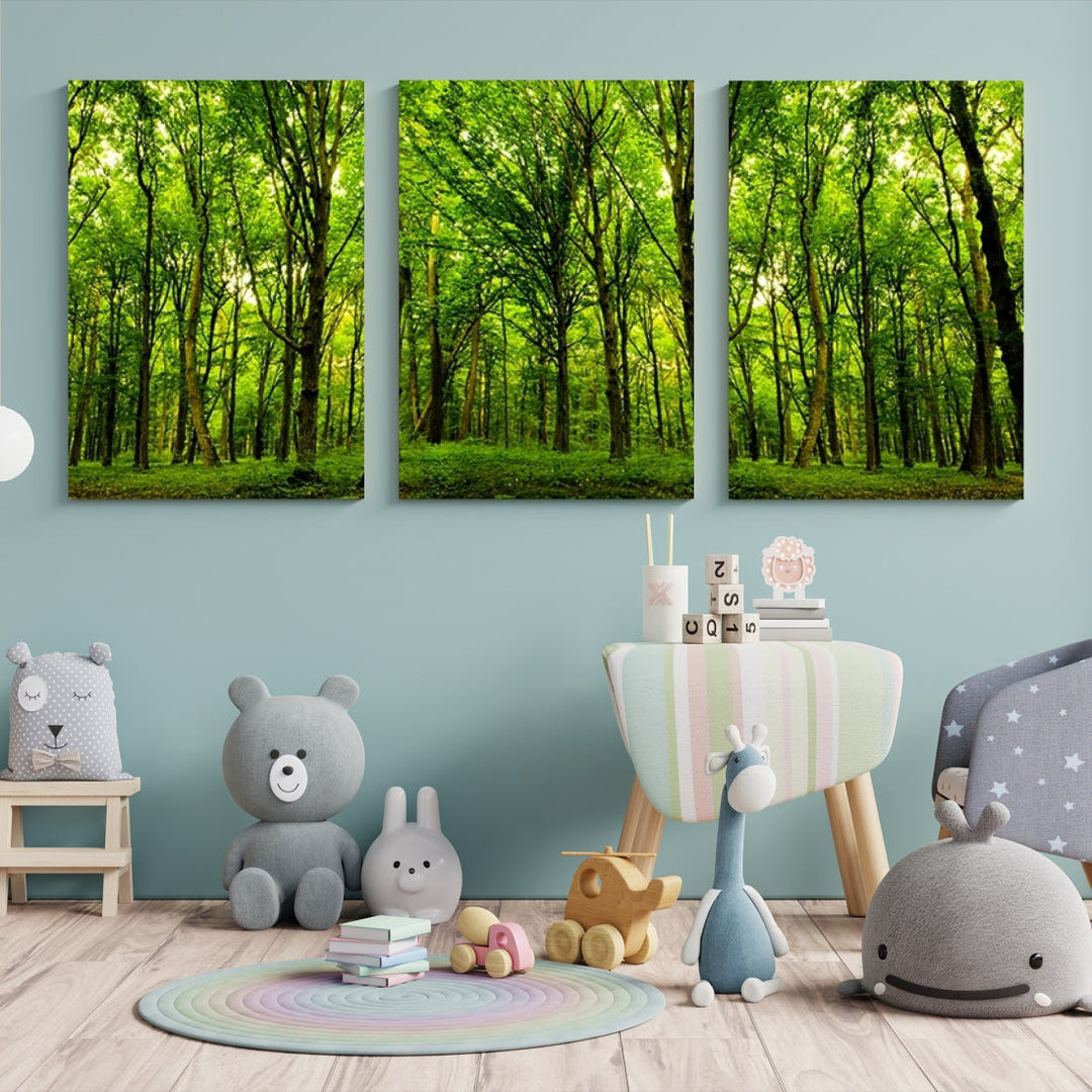 Large Wall Art Panoramic View of a Green Forest Landscape Canvas Print