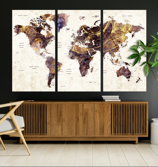 Large Wall Art Push Pin World Map Canvas Print