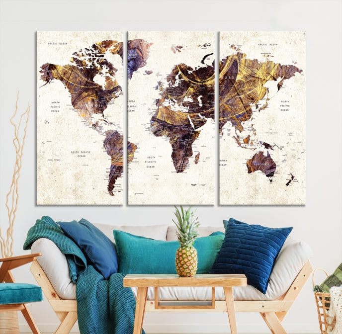 Large Wall Art Push Pin World Map Canvas Print