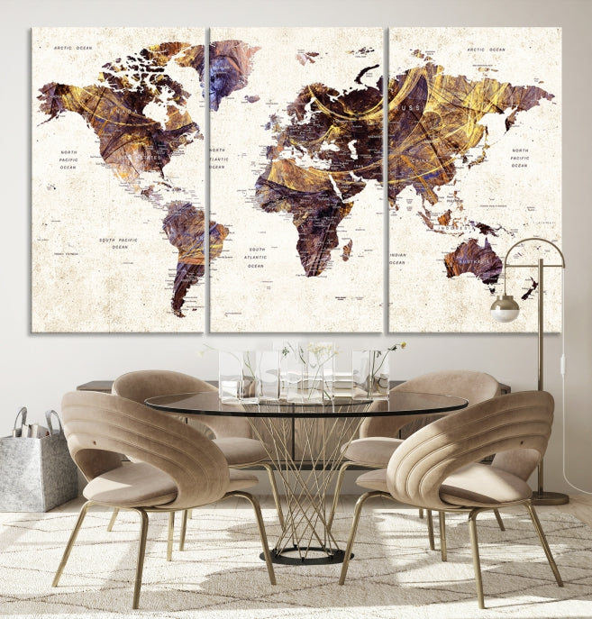 Large Wall Art Push Pin World Map Canvas Print