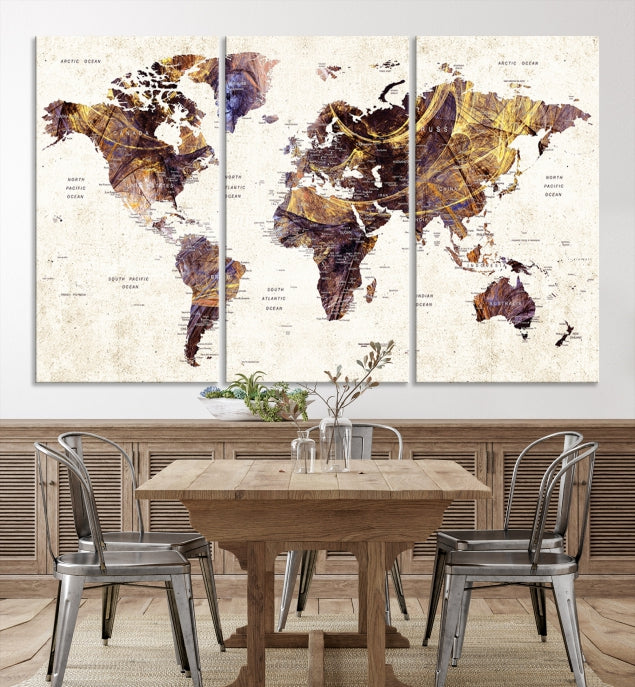 Large Wall Art Push Pin World Map Canvas Print