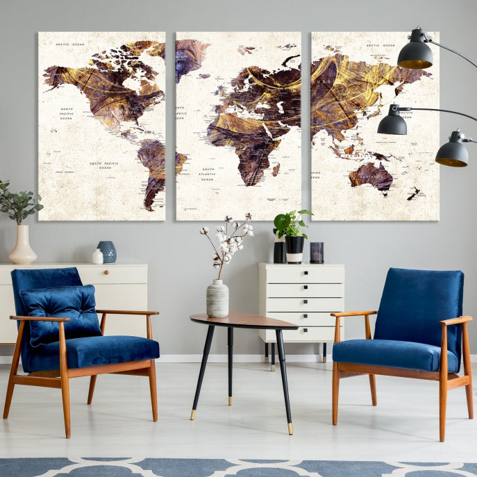 Large Wall Art Push Pin World Map Canvas Print