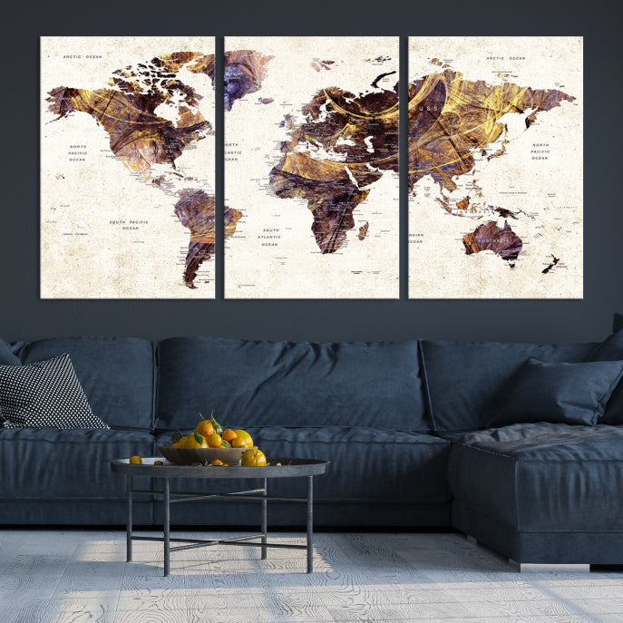 Large Wall Art Push Pin World Map Canvas Print