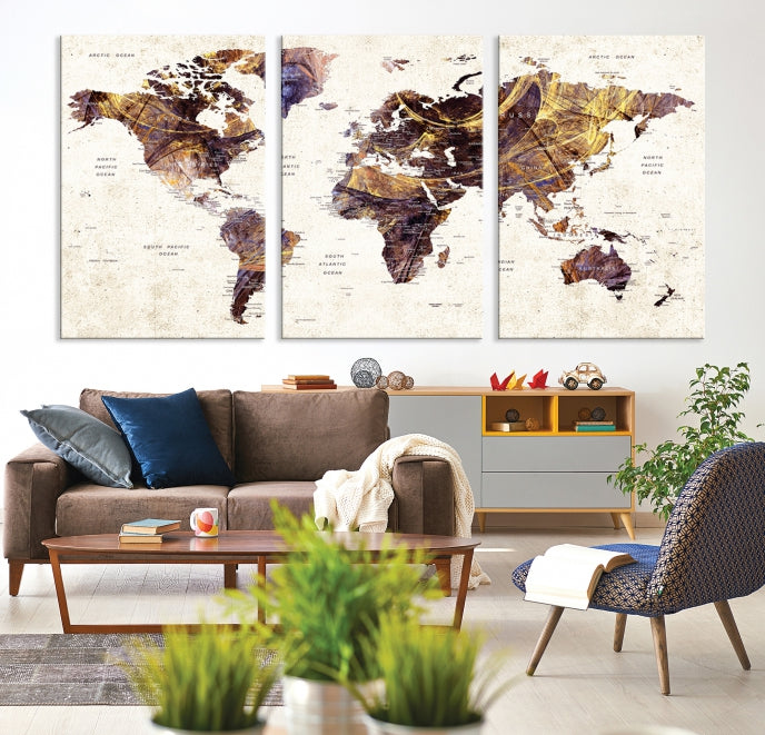 Large Wall Art Push Pin World Map Canvas Print