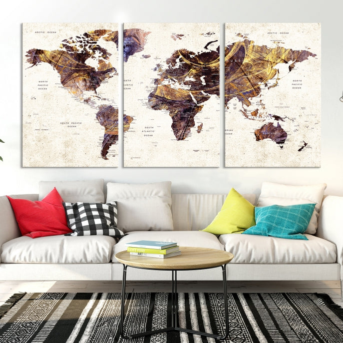 Large Wall Art Push Pin World Map Canvas Print