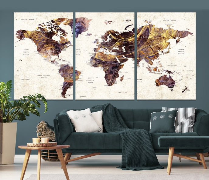 Large Wall Art Push Pin World Map Canvas Print