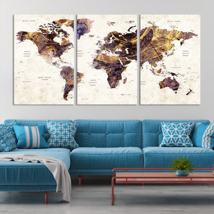 Large Wall Art Push Pin World Map Canvas Print