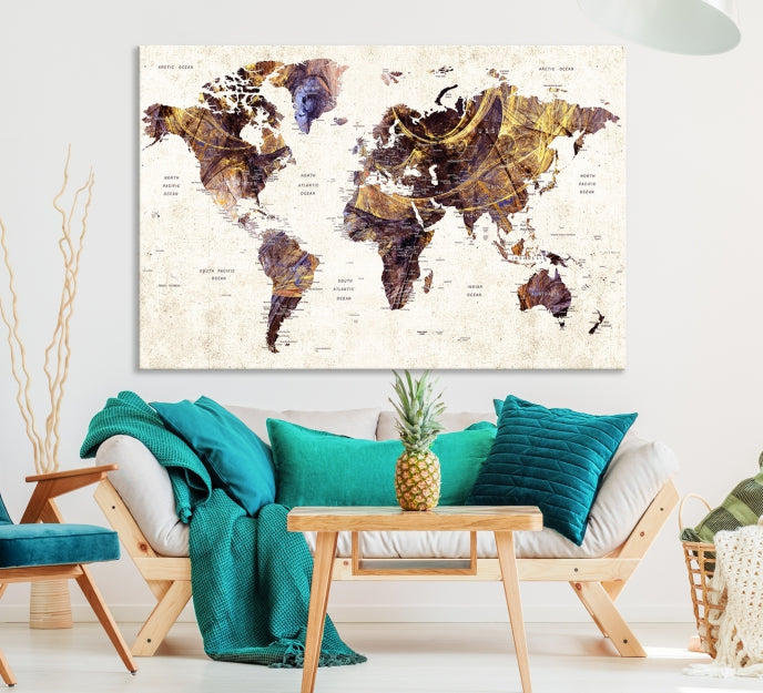 Large Wall Art Push Pin World Map Canvas Print