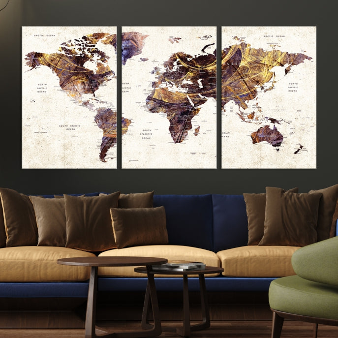 Large Wall Art Push Pin World Map Canvas Print