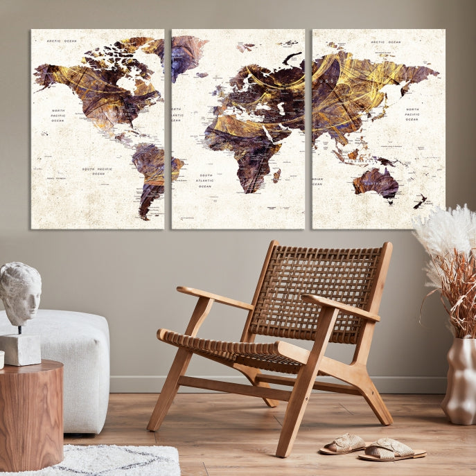 Large Wall Art Push Pin World Map Canvas Print