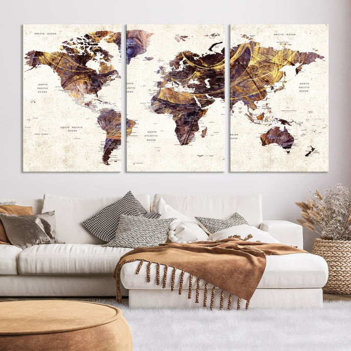 Large Wall Art Push Pin World Map Canvas Print