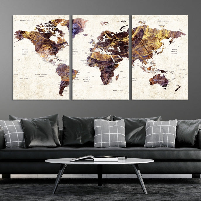 Large Wall Art Push Pin World Map Canvas Print