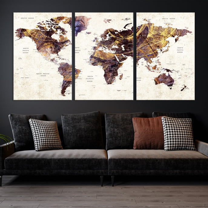 Large Wall Art Push Pin World Map Canvas Print