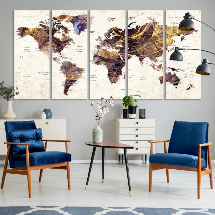 Large Wall Art Push Pin World Map Canvas Print