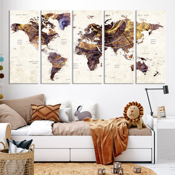 Large Wall Art Push Pin World Map Canvas Print