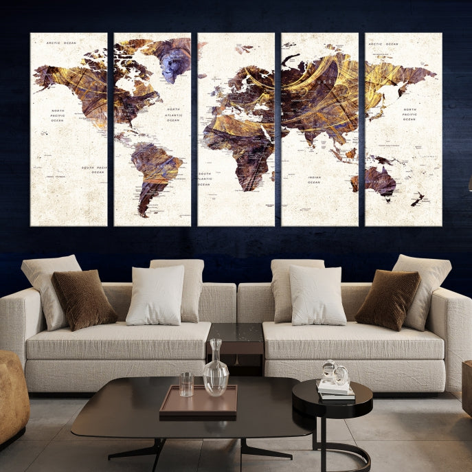 Large Wall Art Push Pin World Map Canvas Print