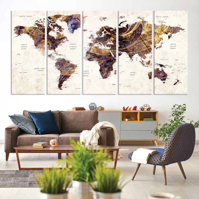 Large Wall Art Push Pin World Map Canvas Print