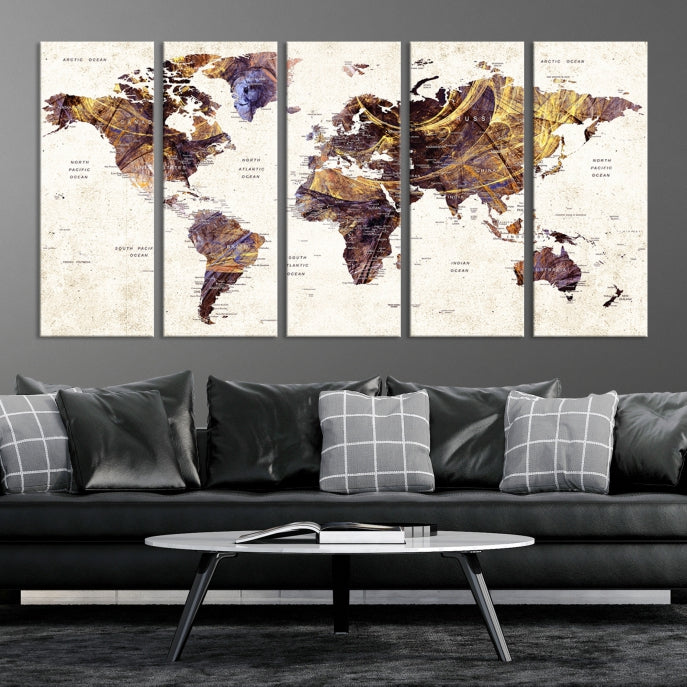 Large Wall Art Push Pin World Map Canvas Print