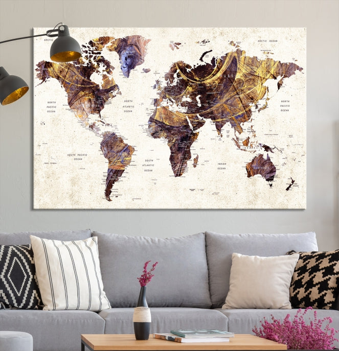 Large Wall Art Push Pin World Map Canvas Print