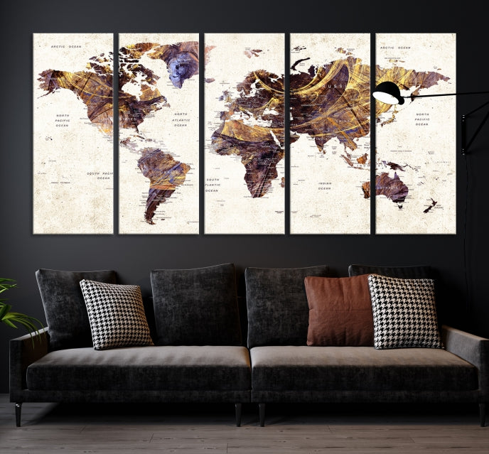 Large Wall Art Push Pin World Map Canvas Print