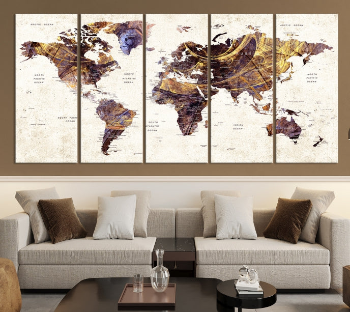 Large Wall Art Push Pin World Map Canvas Print