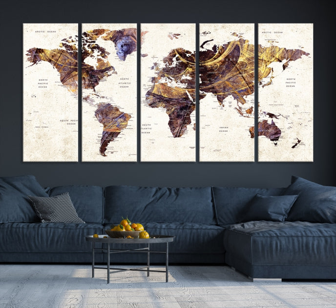 Large Wall Art Push Pin World Map Canvas Print