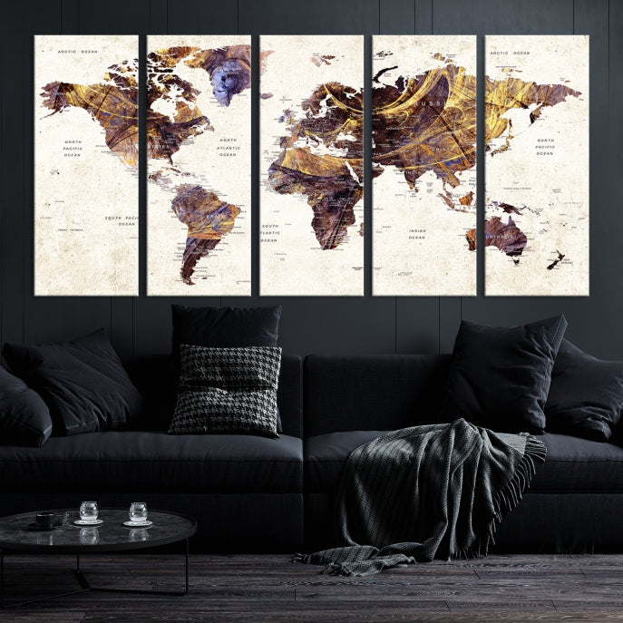 Large Wall Art Push Pin World Map Canvas Print