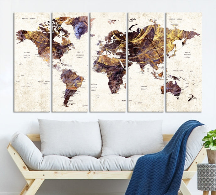 Large Wall Art Push Pin World Map Canvas Print