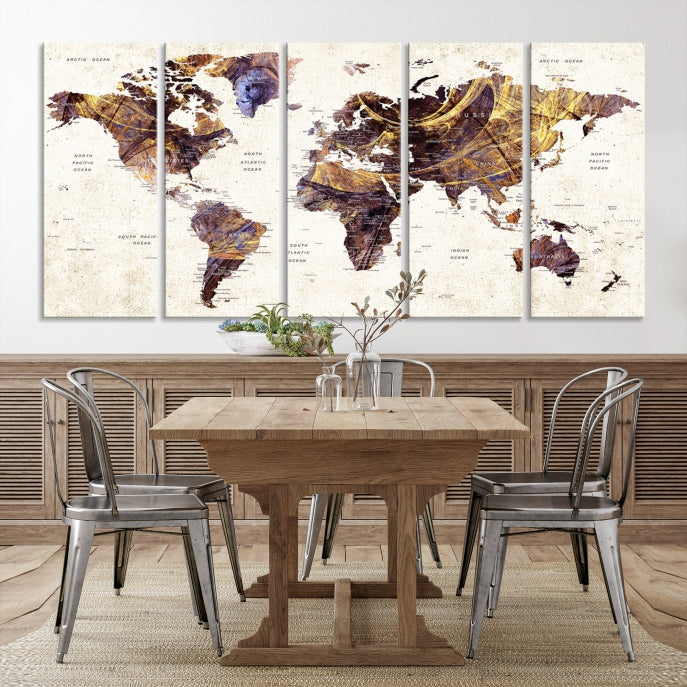 Large Wall Art Push Pin World Map Canvas Print