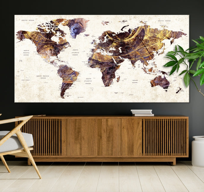 Large Wall Art Push Pin World Map Canvas Print