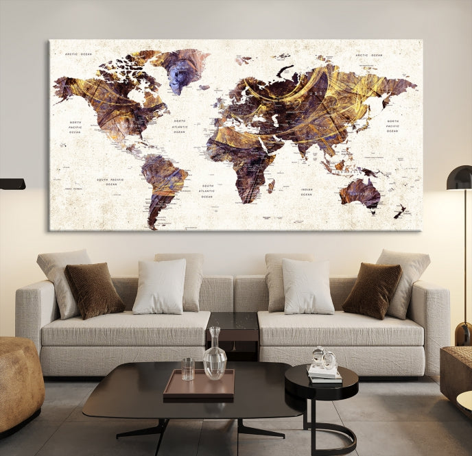 Large Wall Art Push Pin World Map Canvas Print