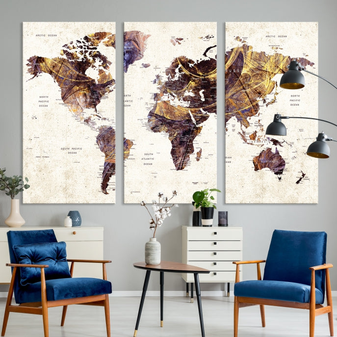 Large Wall Art Push Pin World Map Canvas Print