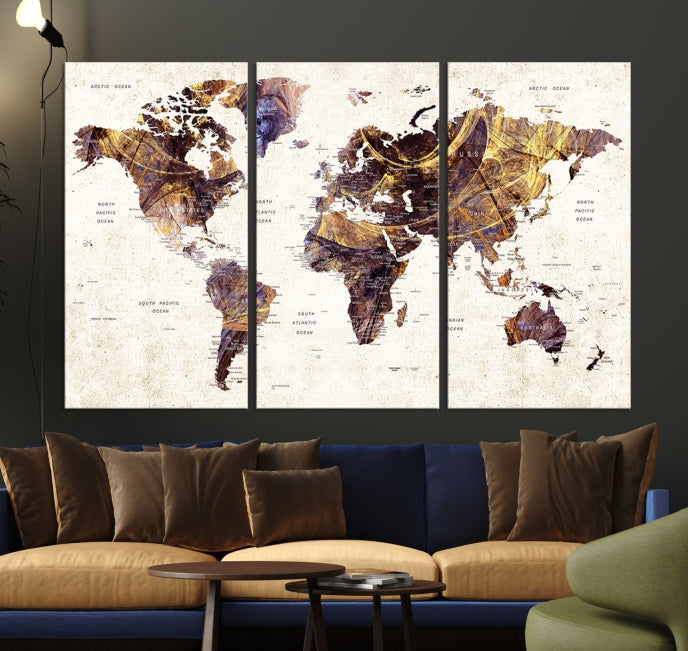 Large Wall Art Push Pin World Map Canvas Print