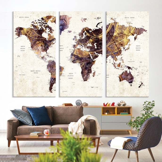 Large Wall Art Push Pin World Map Canvas Print