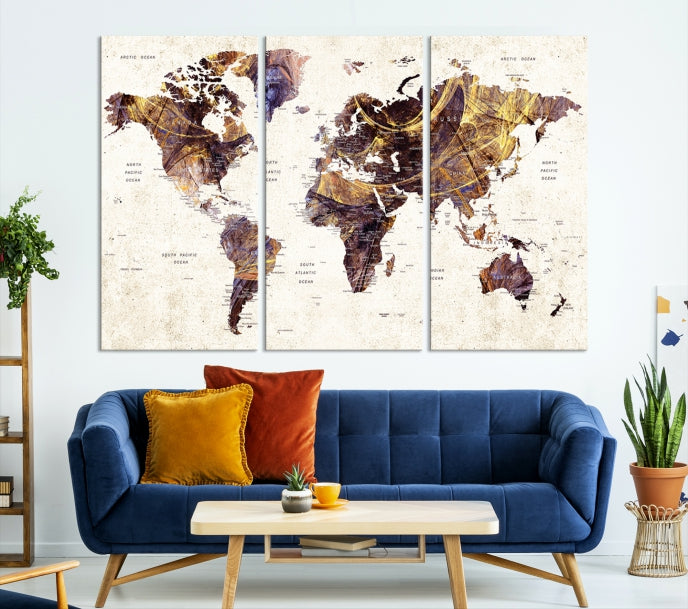 Large Wall Art Push Pin World Map Canvas Print