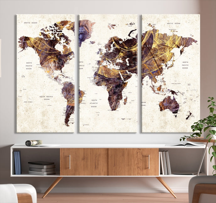 Large Wall Art Push Pin World Map Canvas Print