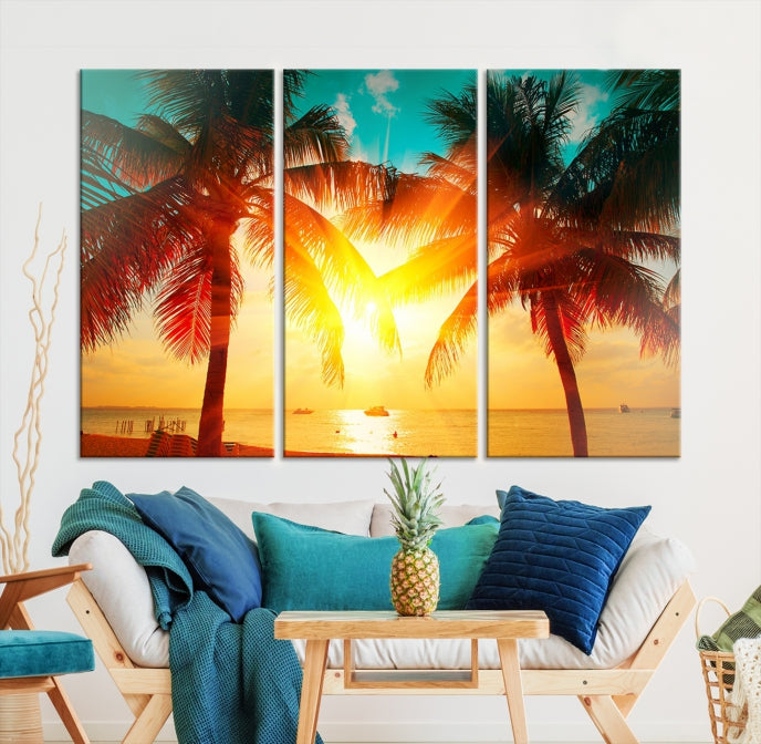 Large Wall Art Sunset on Tropical Beach Canvas Print