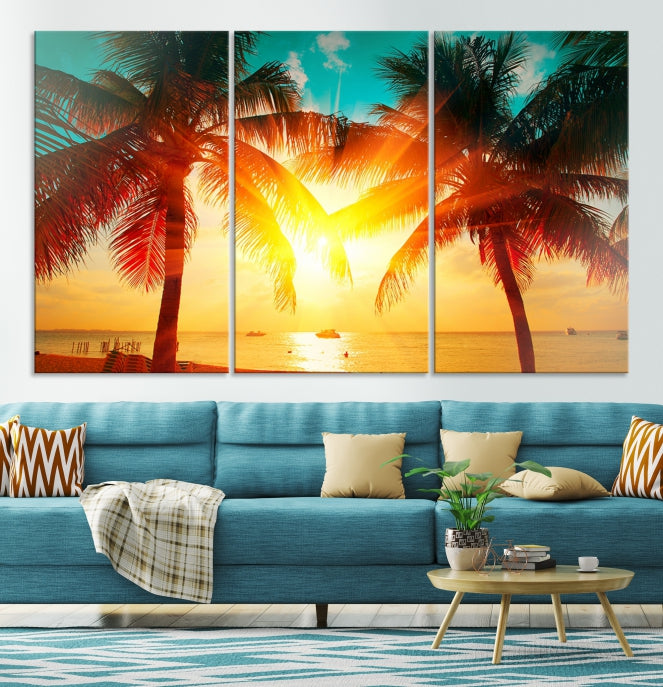 Large Wall Art Sunset on Tropical Beach Canvas Print