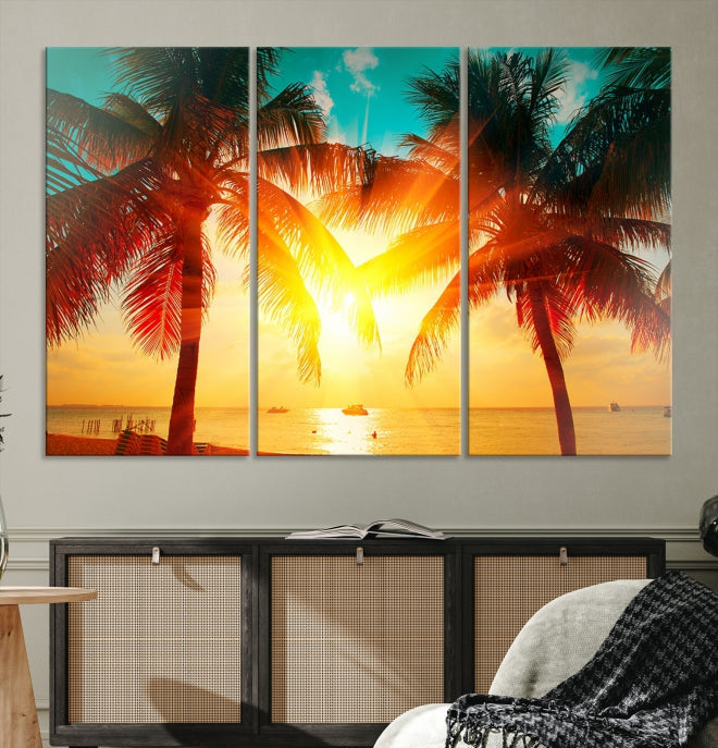 Large Wall Art Sunset on Tropical Beach Canvas Print