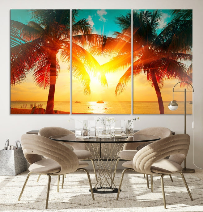 Large Wall Art Sunset on Tropical Beach Canvas Print