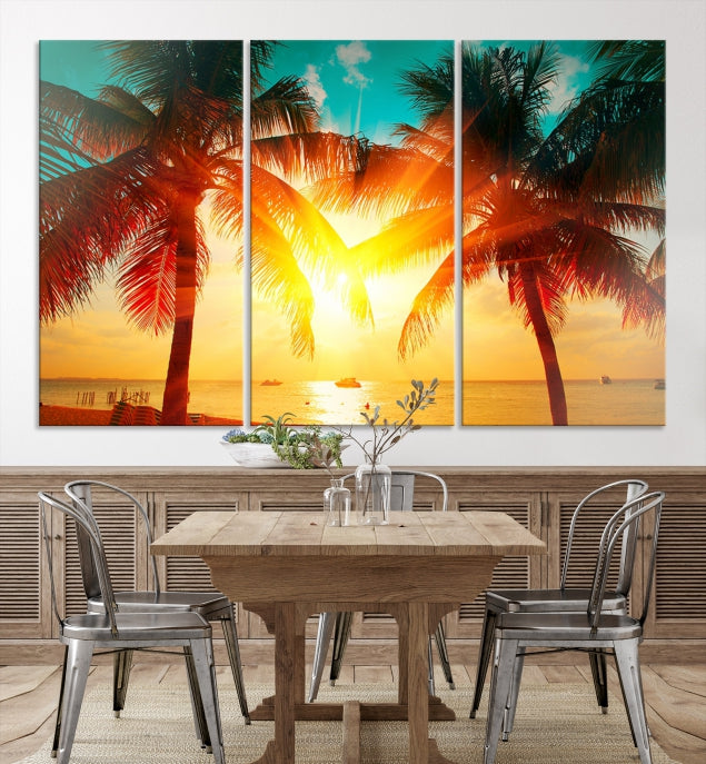 Large Wall Art Sunset on Tropical Beach Canvas Print