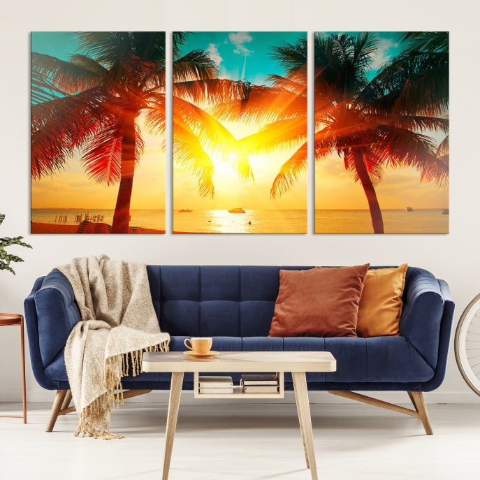 Large Wall Art Sunset on Tropical Beach Canvas Print