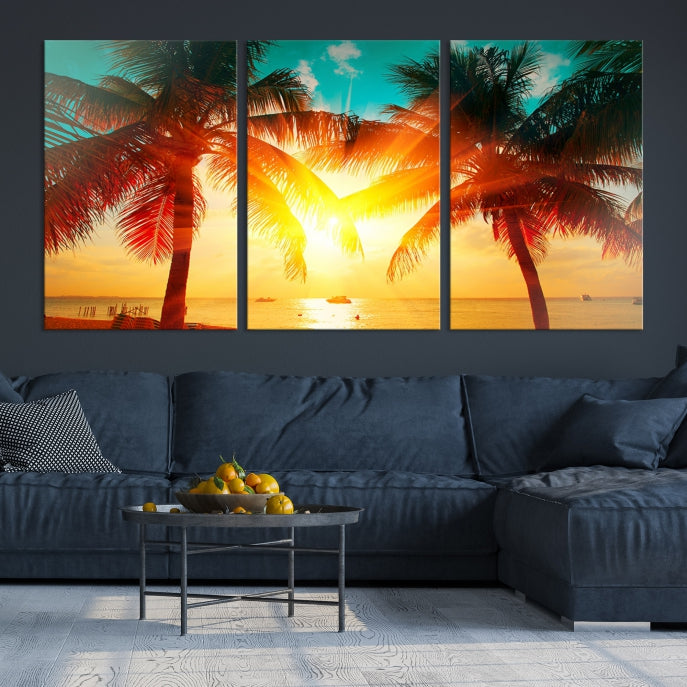 Large Wall Art Sunset on Tropical Beach Canvas Print