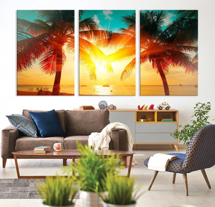 Large Wall Art Sunset on Tropical Beach Canvas Print