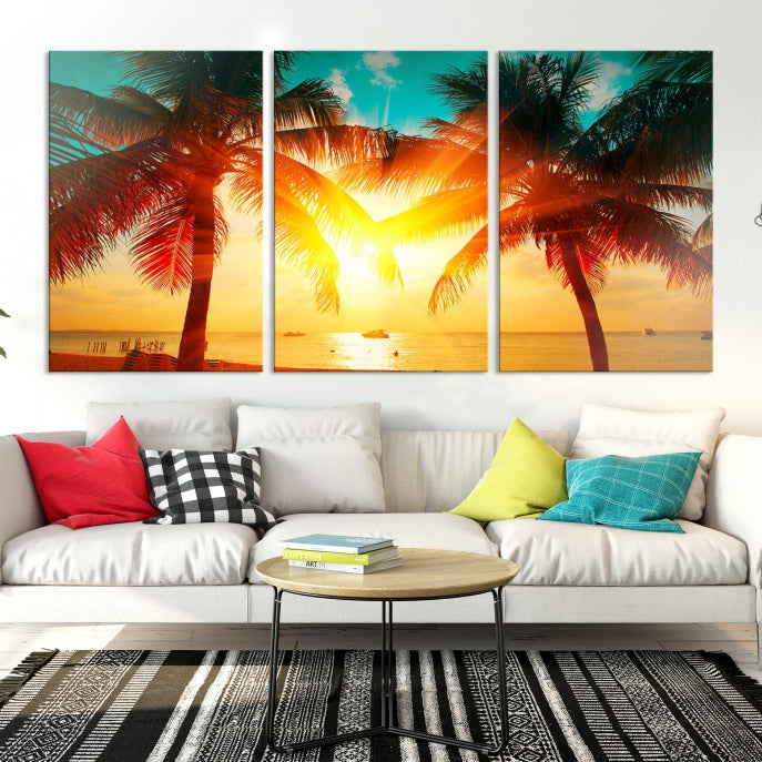 Large Wall Art Sunset on Tropical Beach Canvas Print