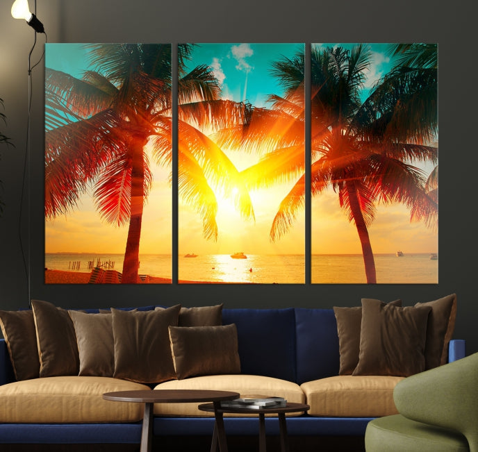 Large Wall Art Sunset on Tropical Beach Canvas Print