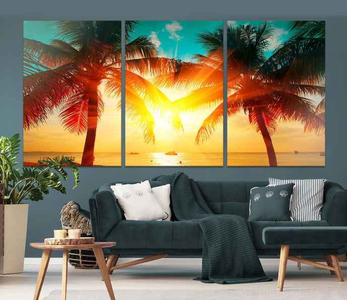 Large Wall Art Sunset on Tropical Beach Canvas Print